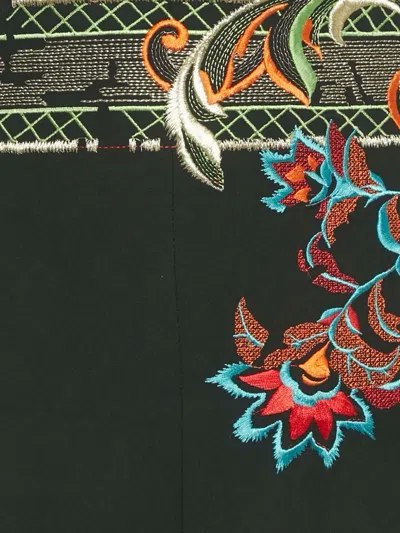 Pre-owned Dior Silk Embroidered Midi Skirt In Black