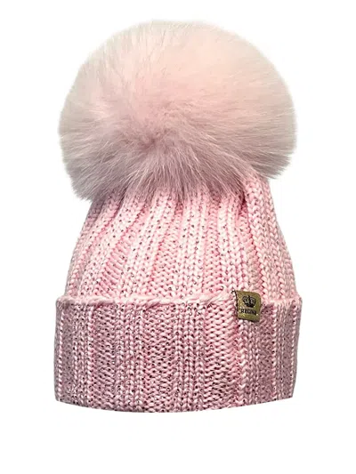 Cuffie Regina Glitter Pompom Beanie Hat In Pink