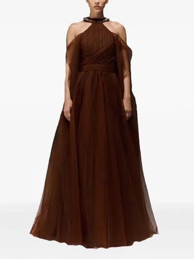 Tha Seen Draped-detail Maxi Dress In Brown