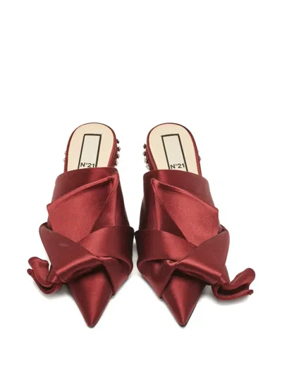 Pre-owned N°21 Knot Satin Mules In Red
