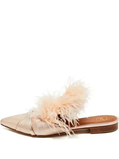 Pre-owned Malone Souliers Feather-detail Mules In Pink