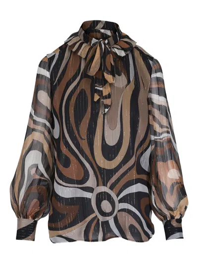 Pucci Marmo-print Blouse In Brown