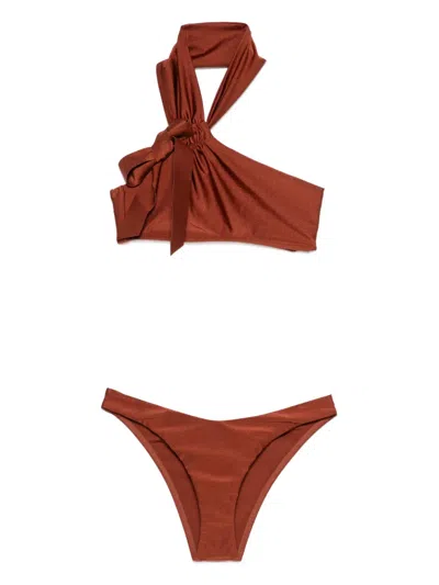 Zimmermann One-shouldrer Bikini In Brown
