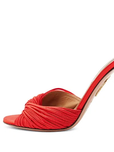 Pre-owned Aquazzura 80mm Pleated Satin Sandals In Red