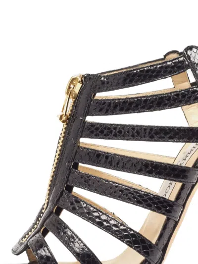 Pre-owned Jimmy Choo 110mm Glenys Snakeskin Leather Sandals In Black