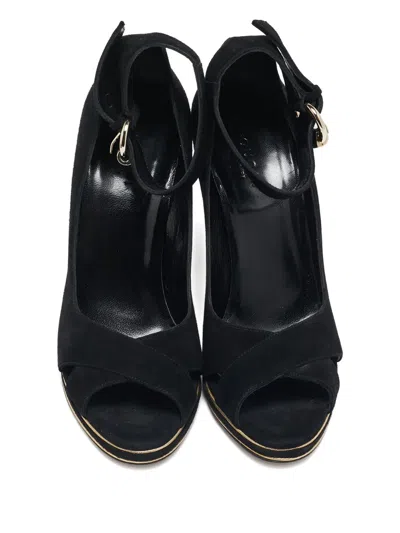 Pre-owned Gucci 2024 100mm Wedge Sandals In Black