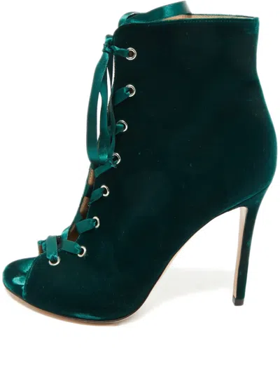 Pre-owned Gianvito Rossi Miral Velvet Lace-up Ankle Boots In Green
