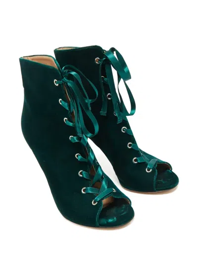 Pre-owned Gianvito Rossi Miral Velvet Lace-up Ankle Boots In Green