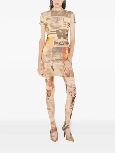 Jean Paul Gaultier Journal-print Mini Dress In Brown