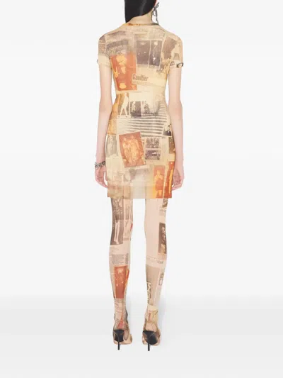 Jean Paul Gaultier Journal-print Mini Dress In Brown