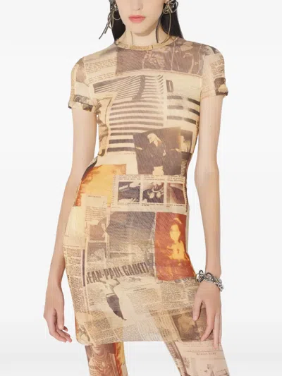 Jean Paul Gaultier Journal-print Mini Dress In Brown