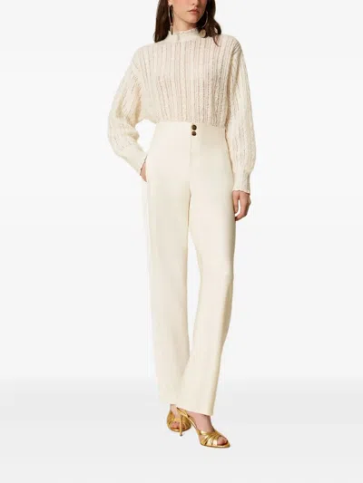 Twinset Satin-panelled Trousers In White