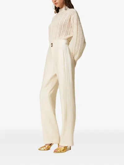 Twinset Satin-panelled Trousers In White
