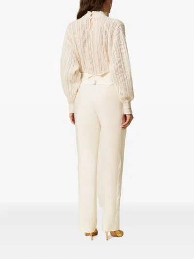 Twinset Satin-panelled Trousers In White