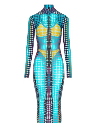 Jean Paul Gaultier High-neck Dots-print Midi Dress In Blue