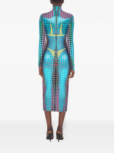 Jean Paul Gaultier High-neck Dots-print Midi Dress In Blue