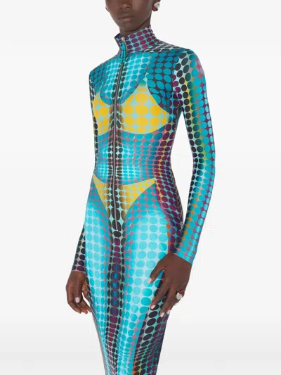 Jean Paul Gaultier High-neck Dots-print Midi Dress In Blue