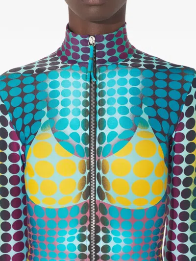 Jean Paul Gaultier High-neck Dots-print Midi Dress In Blue