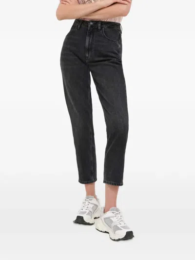 Guess Usa Five-pocket Logo-patch Jeans In Black
