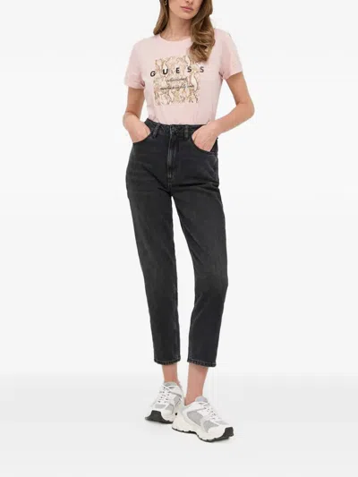 Guess Usa Five-pocket Logo-patch Jeans In Black