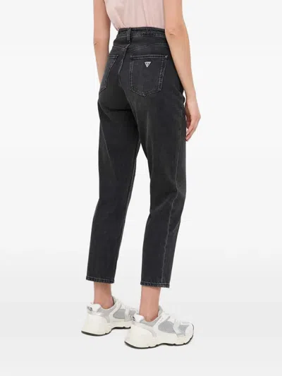 Guess Usa Five-pocket Logo-patch Jeans In Black