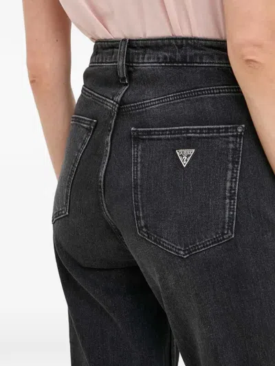 Guess Usa Five-pocket Logo-patch Jeans In Black