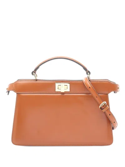 Pre-owned Fendi 2010-2025 Peekaboo Iseeu East West Bag Satchel In Brown