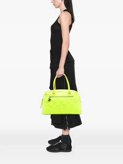 Pre-owned Chanel 2008-2009 Paris Biarritz Quilted Canvas Fluo Duffle Bag Travel Bag In Yellow