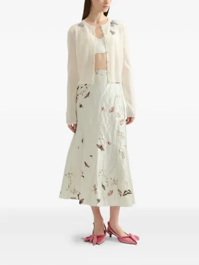 Erdem Embellished Crew Neck Cardigan In White