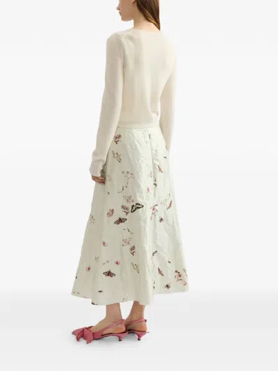 Erdem Embellished Crew Neck Cardigan In White