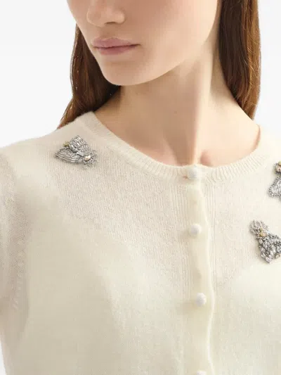 Erdem Embellished Crew Neck Cardigan In White