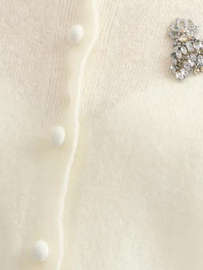 Erdem Embellished Crew Neck Cardigan In White