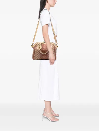 Pre-owned Gucci 2016-2025 Medium Gg Lurex Scarlett Satchel In Brown