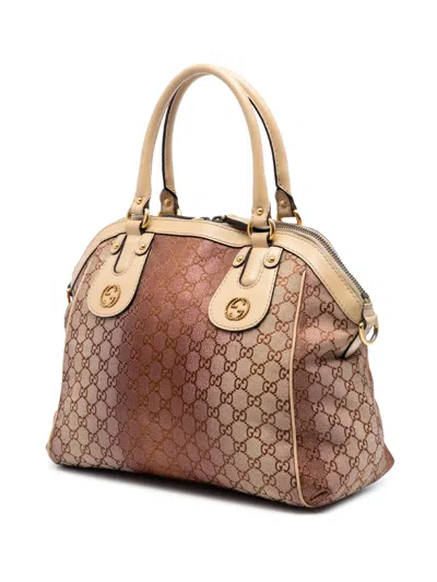 Pre-owned Gucci 2016-2025 Medium Gg Lurex Scarlett Satchel In Brown