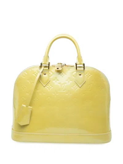 Pre-owned Louis Vuitton 2014 Monogram Vernis Alma Pm Handbag In Yellow