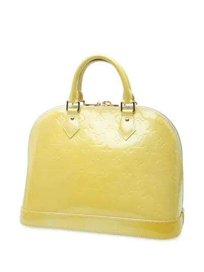 Pre-owned Louis Vuitton 2014 Monogram Vernis Alma Pm Handbag In Yellow