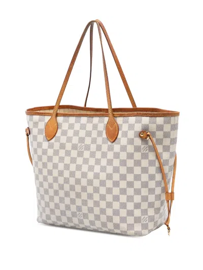 Pre-owned Louis Vuitton 2010 Damier Azur Neverfull Mm Tote Bag In White