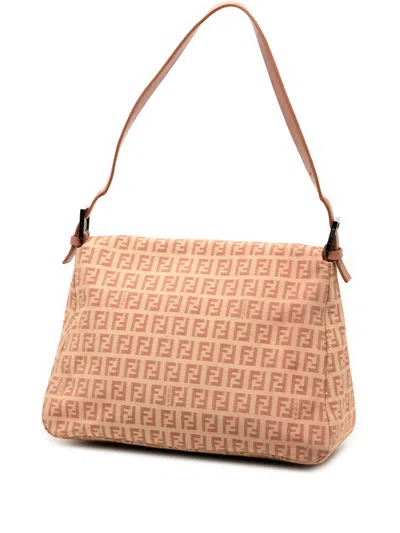 Pre-owned Fendi 2000-2010 Zucchino Canvas Mamma Forever Shoulder Bag In Brown