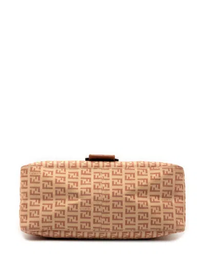 Pre-owned Fendi 2000-2010 Zucchino Canvas Mamma Forever Shoulder Bag In Brown