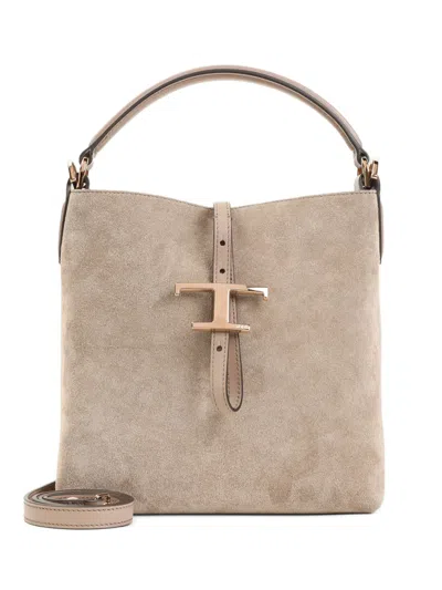 Tod's Suede Tote Bag In Neutral