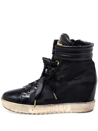 Pre-owned Loriblu Leather Wedge Sneakers In Black