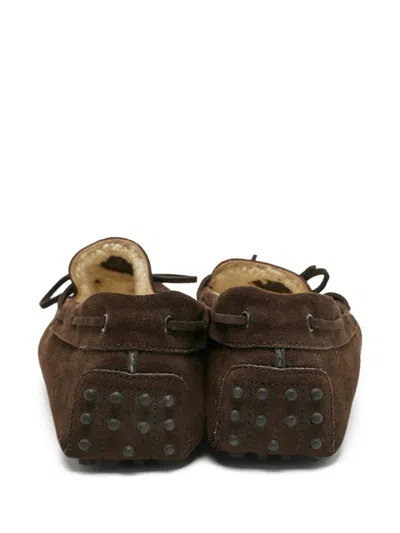 Pre-owned Tod's Suede Bow Boat Shoes In Brown