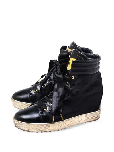 Pre-owned Loriblu Leather Wedge Sneakers In Black