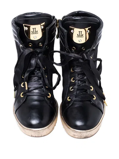 Pre-owned Loriblu Leather Wedge Sneakers In Black