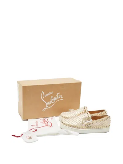 Pre-owned Christian Louboutin Pik Boat Snakeskin Spike Sneakers In Neutral