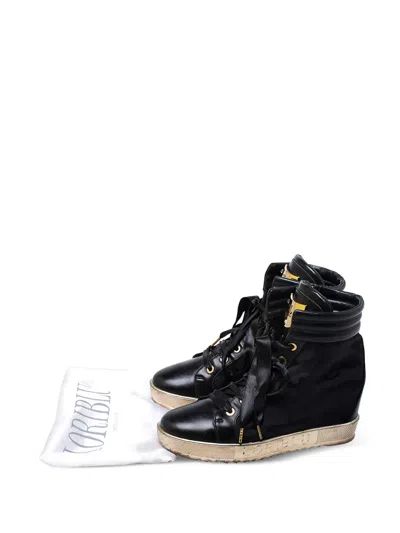 Pre-owned Loriblu Leather Wedge Sneakers In Black