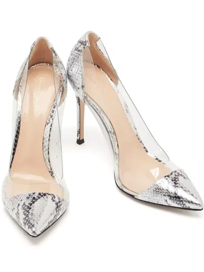 Pre-owned Gianvito Rossi 110mm Plexi Snakeskin Pumps In Gray