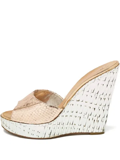 Pre-owned Giuseppe Zanotti Vintage 135mm Leather Wedge Sandals In Gold