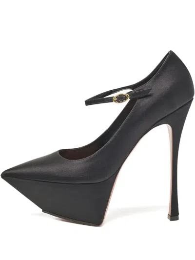 Pre-owned Amina Muaddi 160mm Satin Platform Pumps In Black