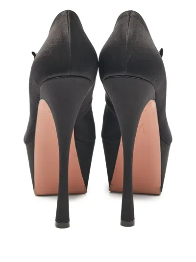 Pre-owned Amina Muaddi 160mm Satin Platform Pumps In Black